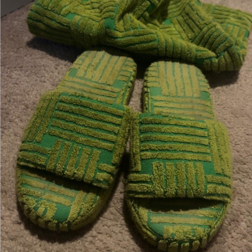 Green Patterned Men's Slippers